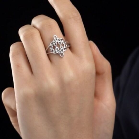 925 Sterling Silver Celtic Knot Heart Cross Ring, Celtic Knot Band Ring - Picture 3 of 7